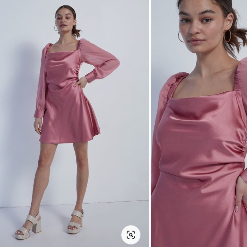 NWT WeWoreWhat Puff Sleeve Crinkle Chiffon Cowl Dress
